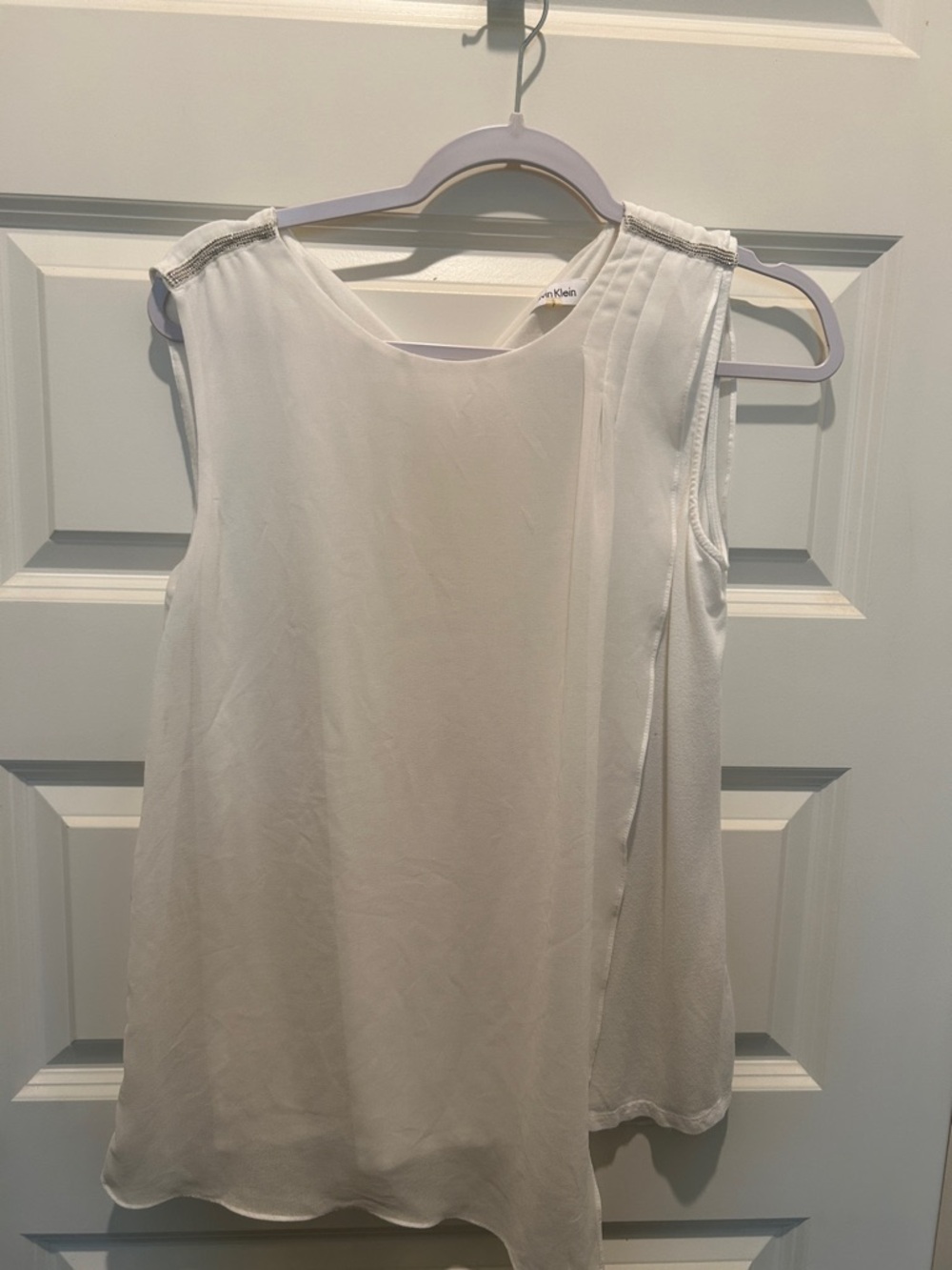 Calvin Klein White Sleeveless Layered Blouse with Shoulder Trim